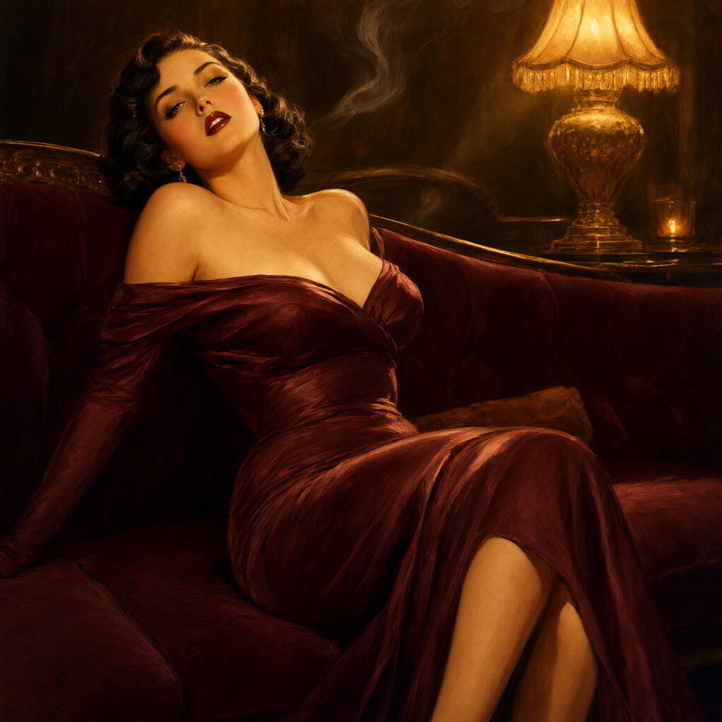 Clive-style elegant woman in a fur stole at a dim 1930s nightclub table