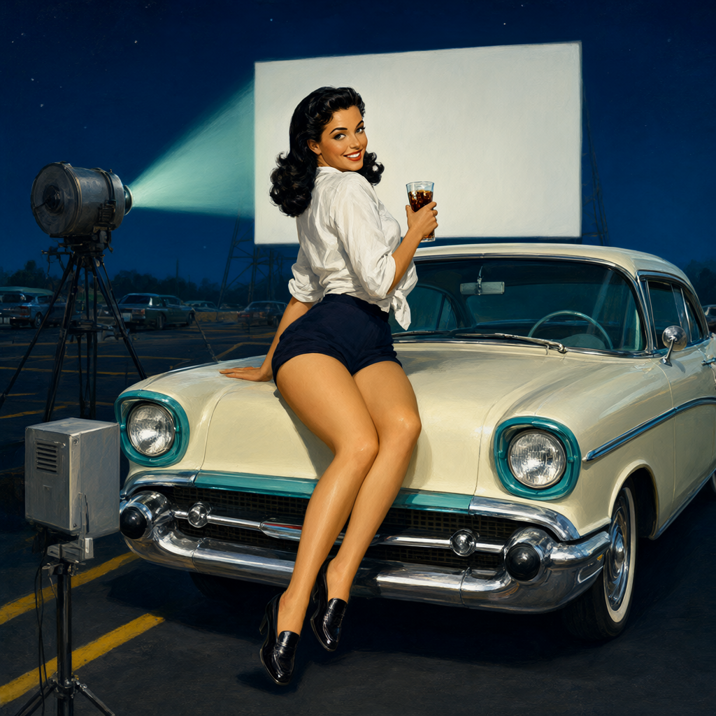 Melissa Launay noir pin-up: Midnight at the Drive-In